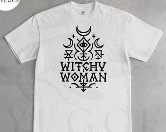 Witchy Woman Shirt, Occult Symbol Witch T-Shirt, Mystic Moon Goth Tee, Witchcraft Aesthetic Top, Spooky Season Halloween Shirt for Women