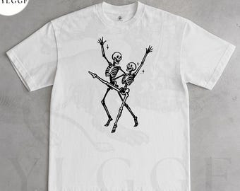 Dancing Skeletons T-Shirt | Gothic Spooky Tee | Skeleton Dance Graphic Shirt | Retro Halloween Aesthetic Top | Unisex Alternative Streetwear