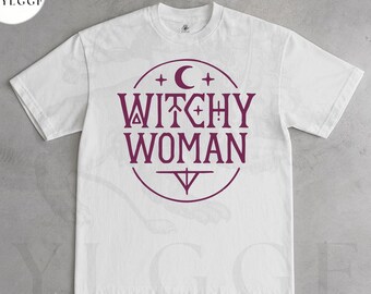 Witchy Woman Shirt, Witchcraft Aesthetic Tee, Mystic Witch Graphic T-Shirt, Spooky Season Halloween Top, Gothic Witchy Shirt for Women
