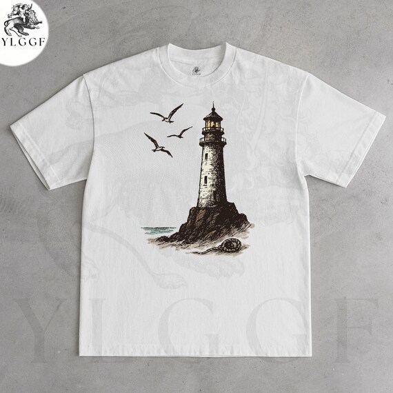 Vintage Lighthouse TShirt,Nautical Coastal Graphic Tee,Beach Ocean Shirt,Seagull Lighthouse Tee,Minimalist Marine Unisex Shirt,Sea Lover