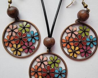 Flower Earrings With Matching Necklace