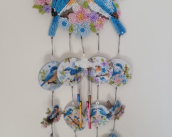 Handmade Diamond Art Bluebird Wind Chime