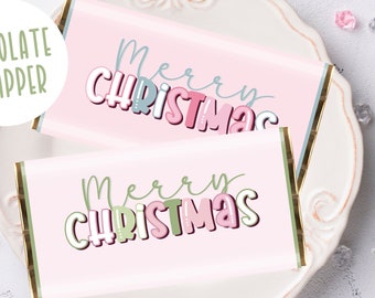 Merry Christmas Chocolate Bar Wrapper, Candy Bar Favor Label, Printable Candy Bar Wrapper, Gift idea for her, Pink Christmas