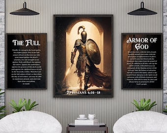 Full Armor of God, Spiritual Warfare, Scripture Wall Art, Set of 3, Christian Wall Art, Warrior Wall Art, Wall Art Decor, Faith Journey Pray