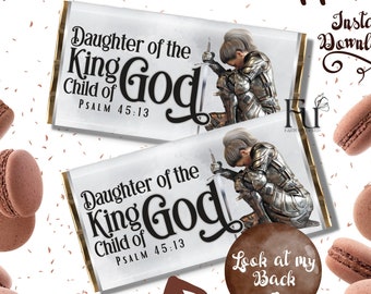 Daughter of the King, Child of God, Chocolate Bar Wrapper, Candy Bar Favor Label, Printable Candy Bar Wrapper, Gift idea for her, Inspiring