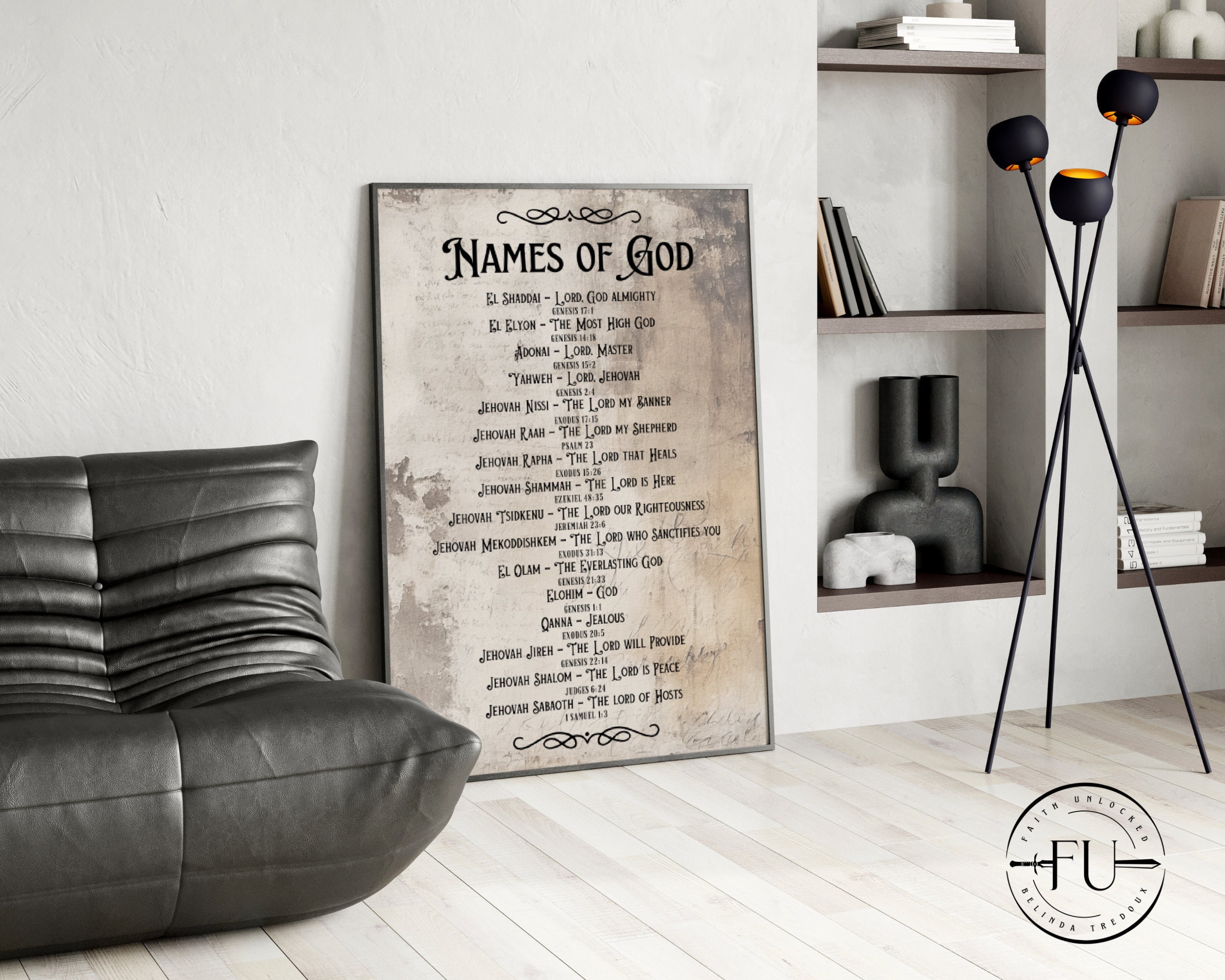 Names of God Wall Art / Office Study Home Wall Art / Poster Gift Idea ...