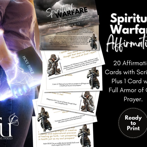 Christian Spiritual Warfare Affirmation Cards with Scripture - Full Armor of God Prayer Included - GiftCard Making Verse Cards to Stand Firm