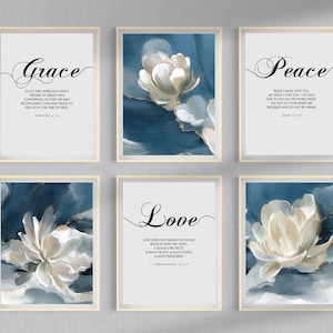 Set of 6 Grace Peace Love, Scripture Wall Art, Printable Wall Art, Bible Verse Print Download, Christian Gallery Wall Art, Hebrews, John,