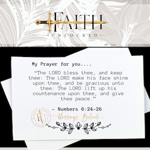 Puede incluir: Una tarjeta rectangular blanca con el texto My Prayer for you seguido del vers&iacute;culo b&iacute;blico Numbers 6:24-26. La tarjeta incluye un logotipo circular con las letras FU y un gr&aacute;fico de l&iacute;nea floral. El encabezado superior muestra el texto FAITH UNLOCKED.