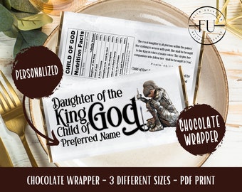 Daughter of the King, Child of God, Chocolate Bar Wrapper, Candy Wrapper, Printable Candy Bar Wrapper, Gift idea for her, Personalized Gift