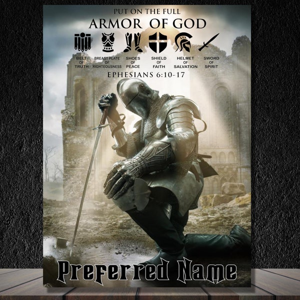 Personalized Armor of God Digital Download, Put on Full Armor, Ephesians 6:10-18, Gift Idea, Wall Art, Book Cover, Armour of God, Warfare