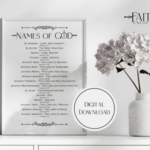 Names of God wall art / office study home wall art / poster gift idea / Christian gift / Bible Names of God / Modern minimalist wall art