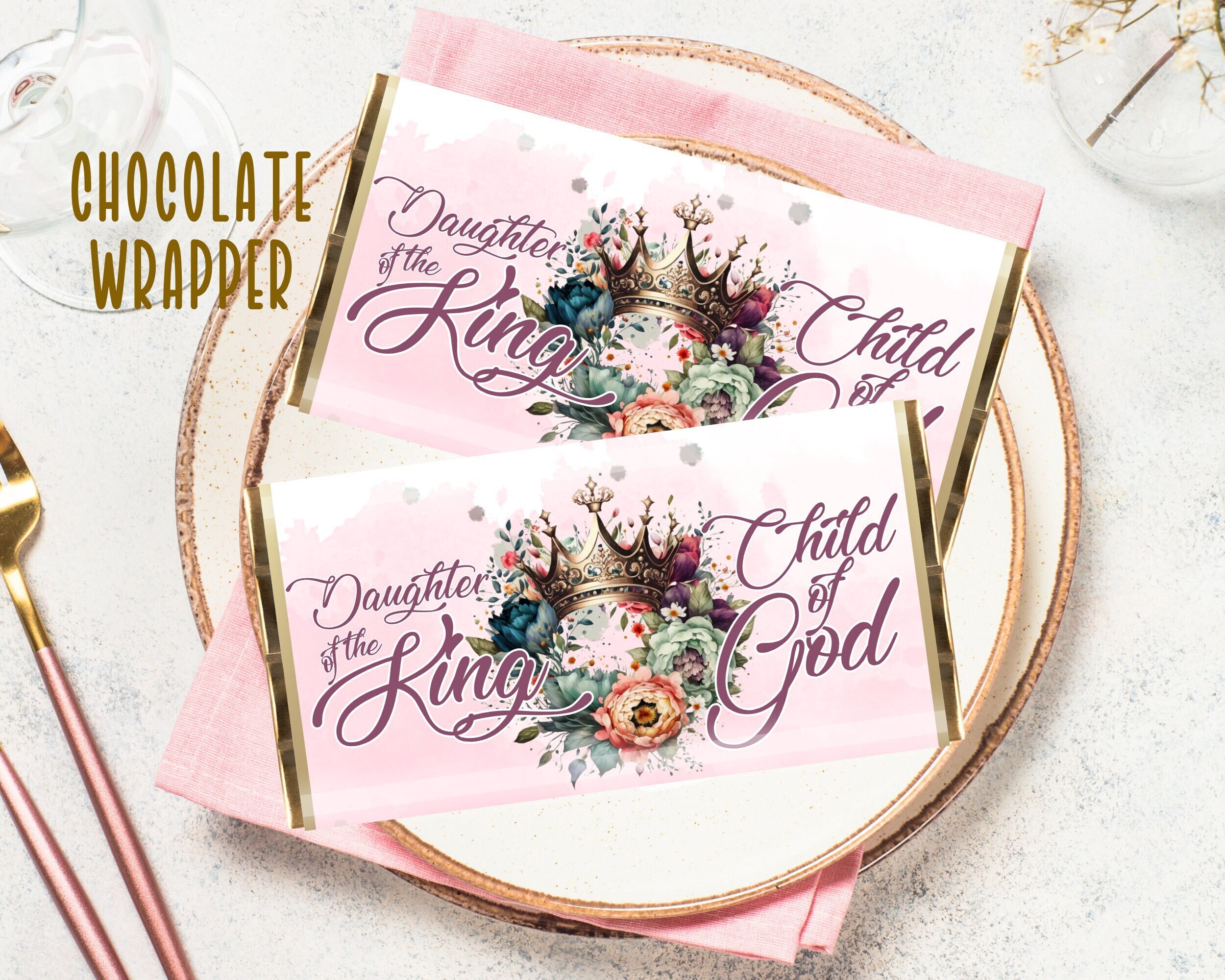 Daughter of the King, Child of God, Chocolate Bar Wrapper, Candy Bar Favor Label, Printable Candy Bar Wrapper, Gift idea for her, Inspiring