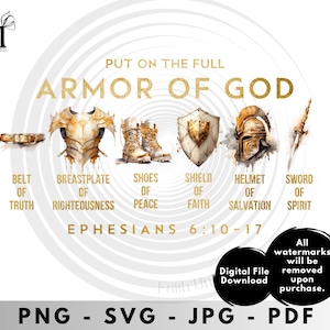 Full Armor of God svg, Gold png, jpg scripture svg, Bible Quote svg, Bible verse svg, Girl Quote svg Boy Quote svg Arquivos de corte para Cricut Gold