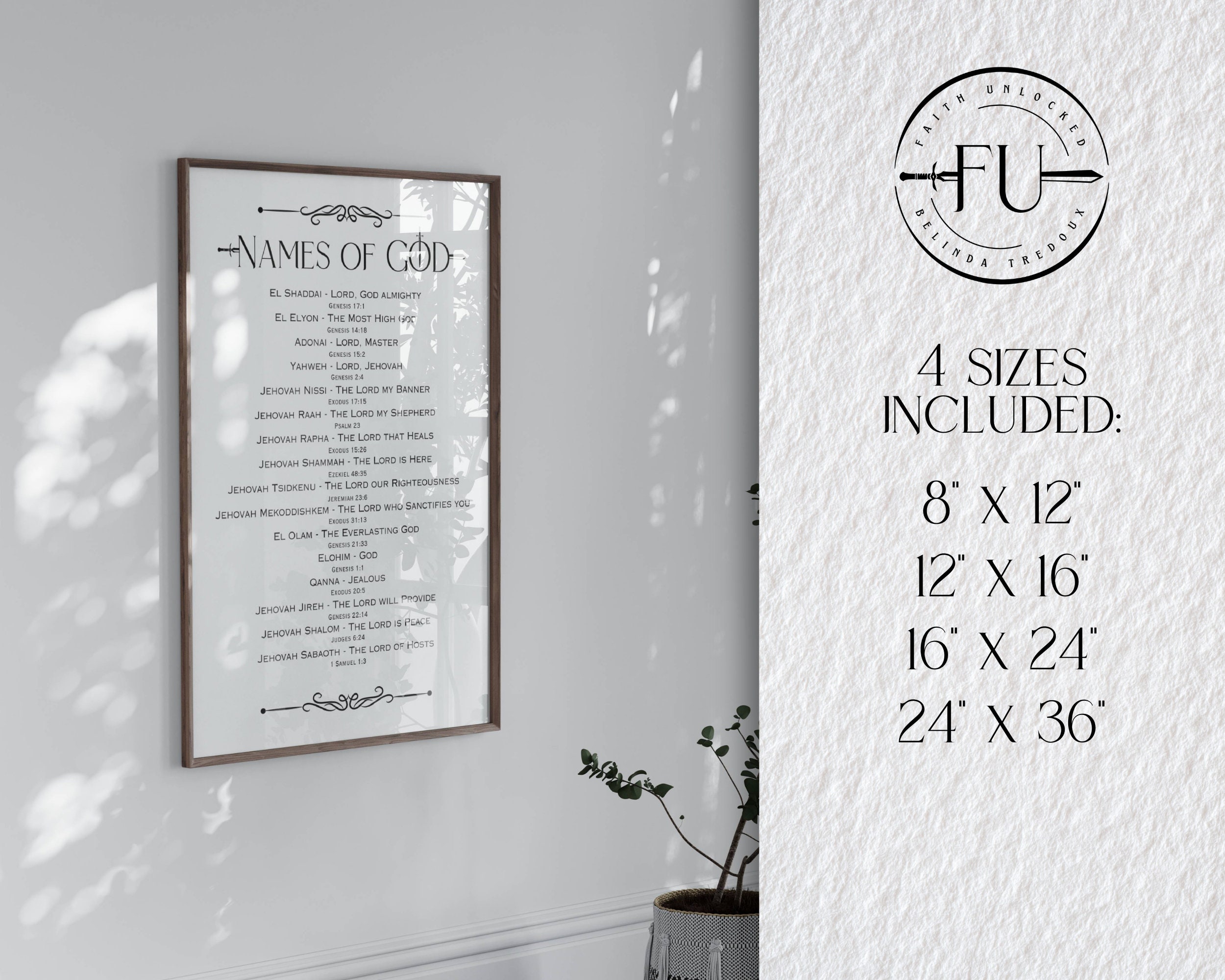Names of God Wall Art / Office Study Home Wall Art / Poster Gift Idea ...