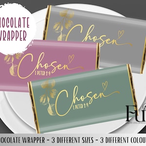 Utvald, 1 Petrus 2:9, Chokladförpackning till utvald chokladkaka, Godisetikett, Utskrivbar godisförpackning, Presentidé till henne, Inspirerande