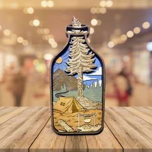 3D Layered Wood Art, Camping Bottle