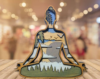 3D Layered Wood Art, Yoga Pose