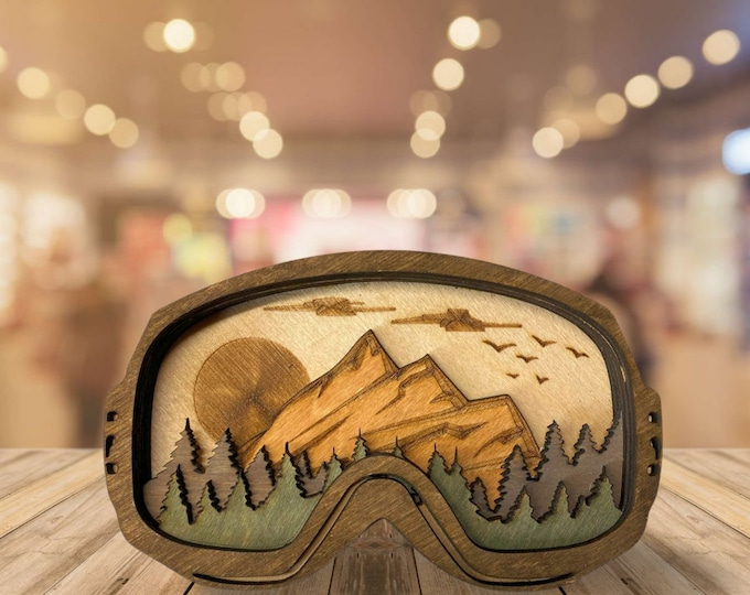 Ski Wall Art Mountain Decor cabin Ski gift for friend ski snowboard goggle Colorado wood artwork home decoration