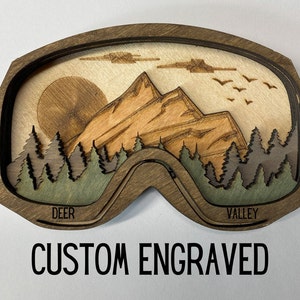 3D Layered Wood Art, Ski/Snowboard Goggles Custom Engraving