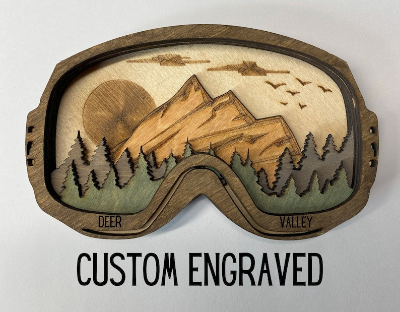 3D Layered Wood Art, Ski/Snowboard Goggles Custom Engraving