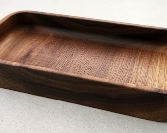 Practical and elegant rectangular wooden tray with gently rounded corners made of American walnut - 18×9 cm
