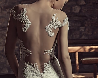 Custom Made Wedding dress [Jill] collection exquisite bridal gown off-the-shoulder delicate floral pearl lace