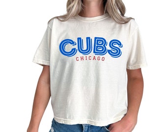 Retro Slightly Cropped Chicago Cubs Shirt, Chicago Cubs T-Shirt, Trendy Cubs Shirt, Women's Cubs T-Shirt, Women's Chicago T-Shirt