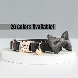 VELVET PERSONALIZED COLLAR, Cat Collar, Multiple Color Collar, Engraved Pet Name Plate, Cat Collar & Leash Set, Cat Bowtie,Luxury Cat Collar