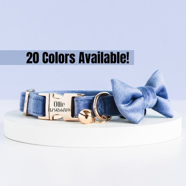 PERSONALIZED CAT COLLAR, Luxury Cat Collar, Engraved Name and Phone Number, Free Engraving, Cat Collar Bow, Collar Bowtie Leash Set,Pet Gift