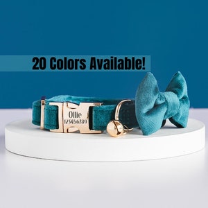 MULTIPLE COLOUR COLLAR, Cat Collar with Bowtie, Collar Bowtie Leash Set, With Free Bell, Velvet Leash, Engraved Collar, Engraved Pet Name