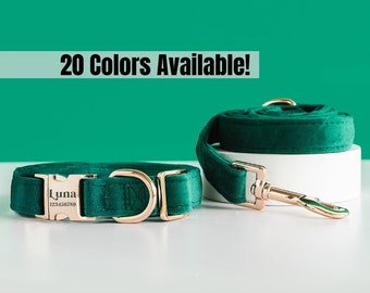 EMERALD DOG COLLAR, Personalized Dog Collar, Custom Dog Collar, Puppy Collar, Multiple Color Collar, Dog Bowtie, Dog Velvet Collar