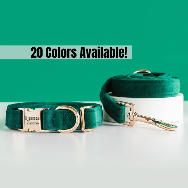 EMERALD DOG COLLAR, Personalized Dog Collar, Custom Dog Collar, Puppy Collar, Multiple Color Collar, Dog Bowtie, Dog Velvet Collar