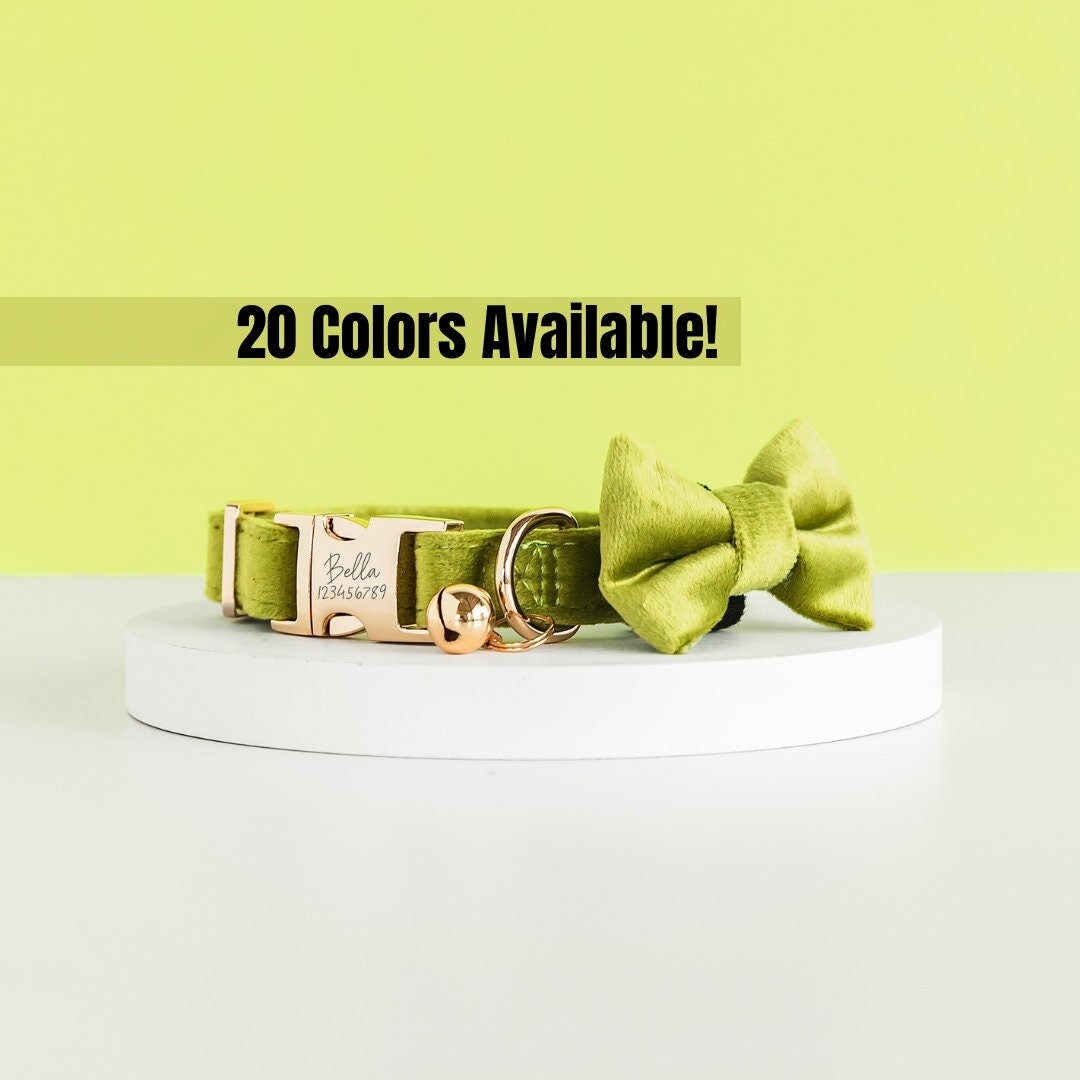 CAT COLLAR TAG, Collar With Bell, Velvet Personalized Cat Collar