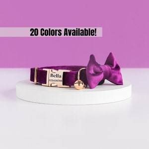 Personalized Luxury Velvet Purple Cat Collar Birthday Pet Gift Adjustable Custom Cat Collar with Leash and Bowtie Pet Gift Purple cat collar