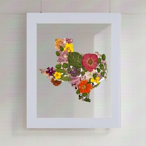Real Pressed Flowers | State Shapes | handmade and displayed in a floating 8x10 frame.