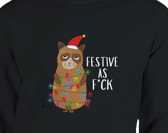 Funny Grumpy Cat Christmas Sweatshirt, Festive Holiday Jumper