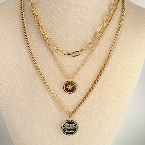 Set necklace | triple chain | stainless steel | merci lavie | waterproof | 18 k gold filled | clip and curby chain | triple chain set