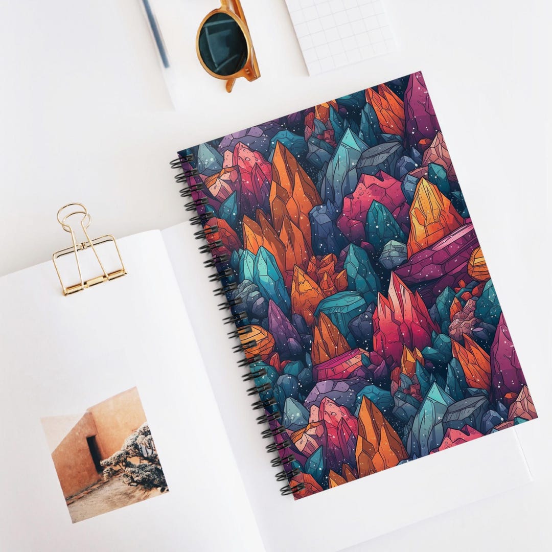 Colorful Hand Drawn Rocks, Crystals, Minerals Spiral Notebook Ruled ...