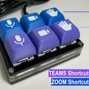 MuteKeys for Zoom + Teams: Mic Mute / Video Mute / Raise Hand | Plug and Play USB - No Software Install (Blue Keys = Zoom, Purple = Teams)