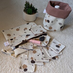 Washable wipes set with pouch and basket - Zero waste - Handmade - Eco-friendly bathroom accessories.