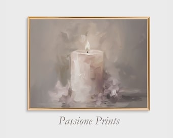Arte stampabile con candele / Download di decorazioni per la casa accoglienti / Pittura impressionista a luce calda / Arte da parete per ambiente rilassante / Opera d'arte soggiorno sereno