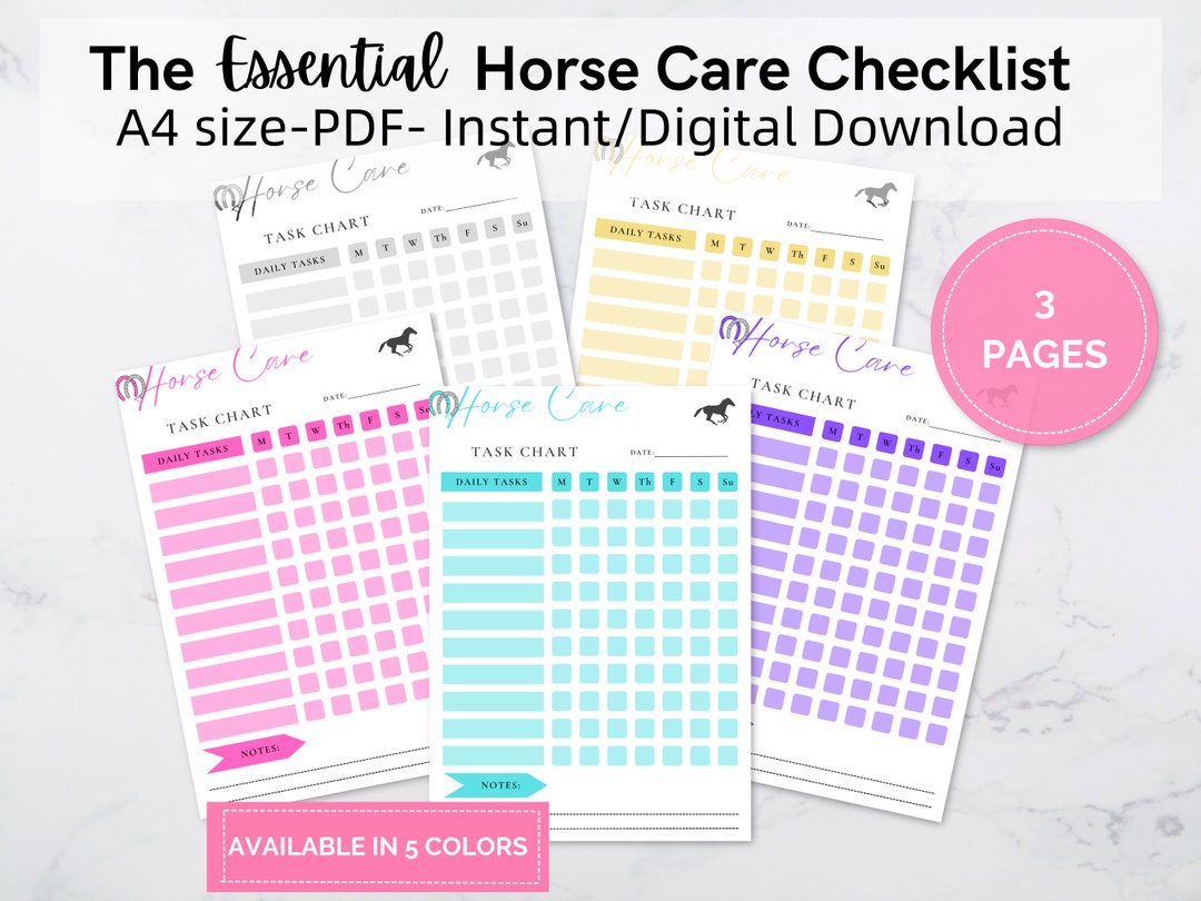 Equine Care Checklist, Horse Owner Printable, Pet Care Download, Tracker for Beginner Horse