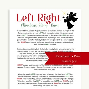 Jeu de Noël gauche droite, imprimable à télécharger pour un échange de cadeaux en famille, petit groupe, événement de groupe de jeunes, ministère de l'église