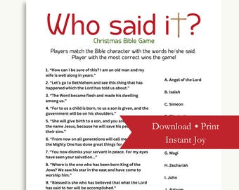 Who Said It? Christmas Bible Game, Printable Bible Verse Trivia Download for Youth Group, Sunday School, Bible Study, Women's Ministry