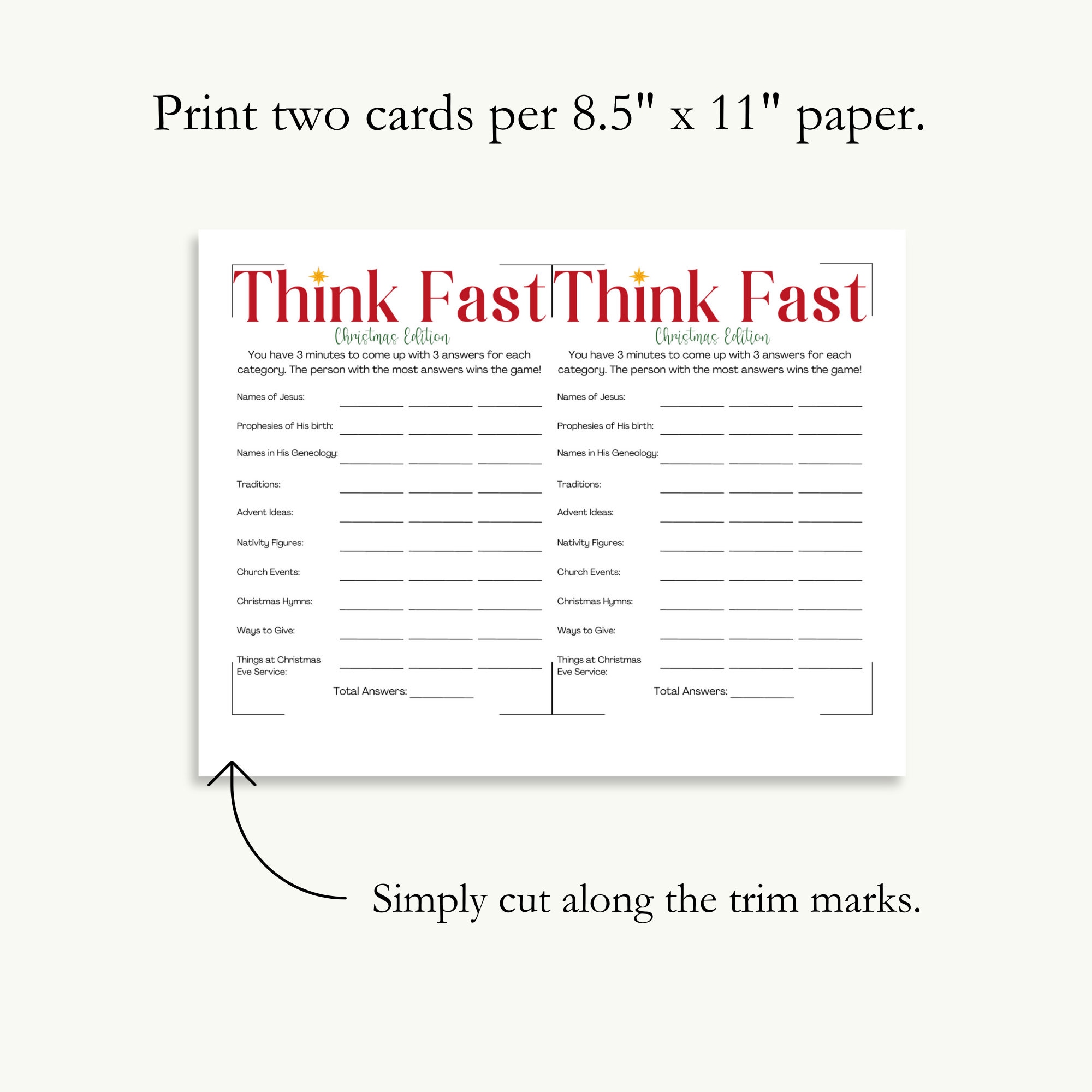 Christmas Think Fast Printable Game Instant Download for 
