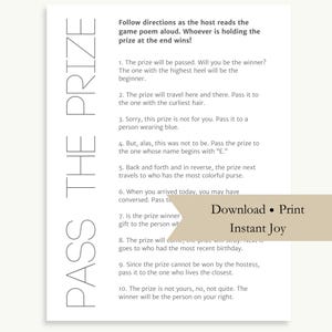 Pass the Prize Game Modern Minimalist - Instant Download, Print for Family Reunion, Retirement, Office Party, Birthday, Shower, Graduation
