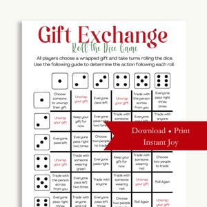 Christmas Gift Exchange Dice Game for Holiday Party, White Elephant, Ugly Sweater Printable