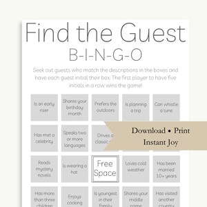 Find the Guest Bingo Modern Minimalist - Instant Download, Print for Family Reunion, Birthday, Shower, Graduation, Mingle Bingo Icebreaker