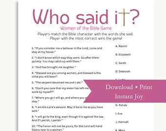 Who Said It? Women of the Bible Game, Printable Bible Verse Trivia for Women&#39;s Ministry, Sunday School, Bible Study, Christian Retreat